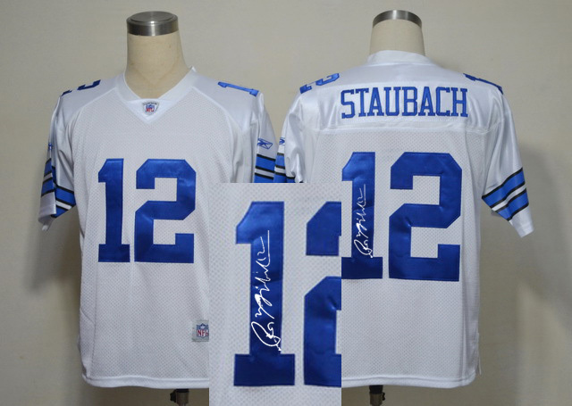 Dallas Cowboys 12 Staubach White With player signed Throwback Elite Jersey
