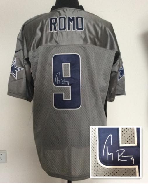 Dallas Cowboys 9 Tony Romo Gray NFL Nike Elite With player signed Jerseys