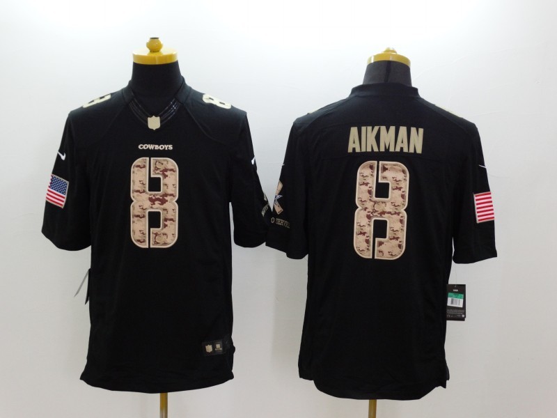 Dallas Cowboys 8 Aikman Black 2014 Nike Salute TO Service Jersey