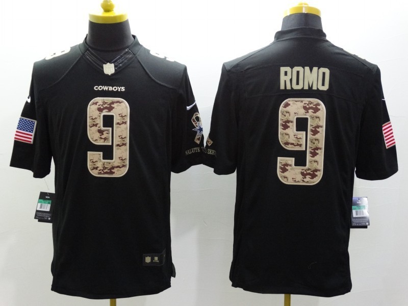 Dallas cowboys 9 Romo Black 2014 Nike Salute TO Service Jersey