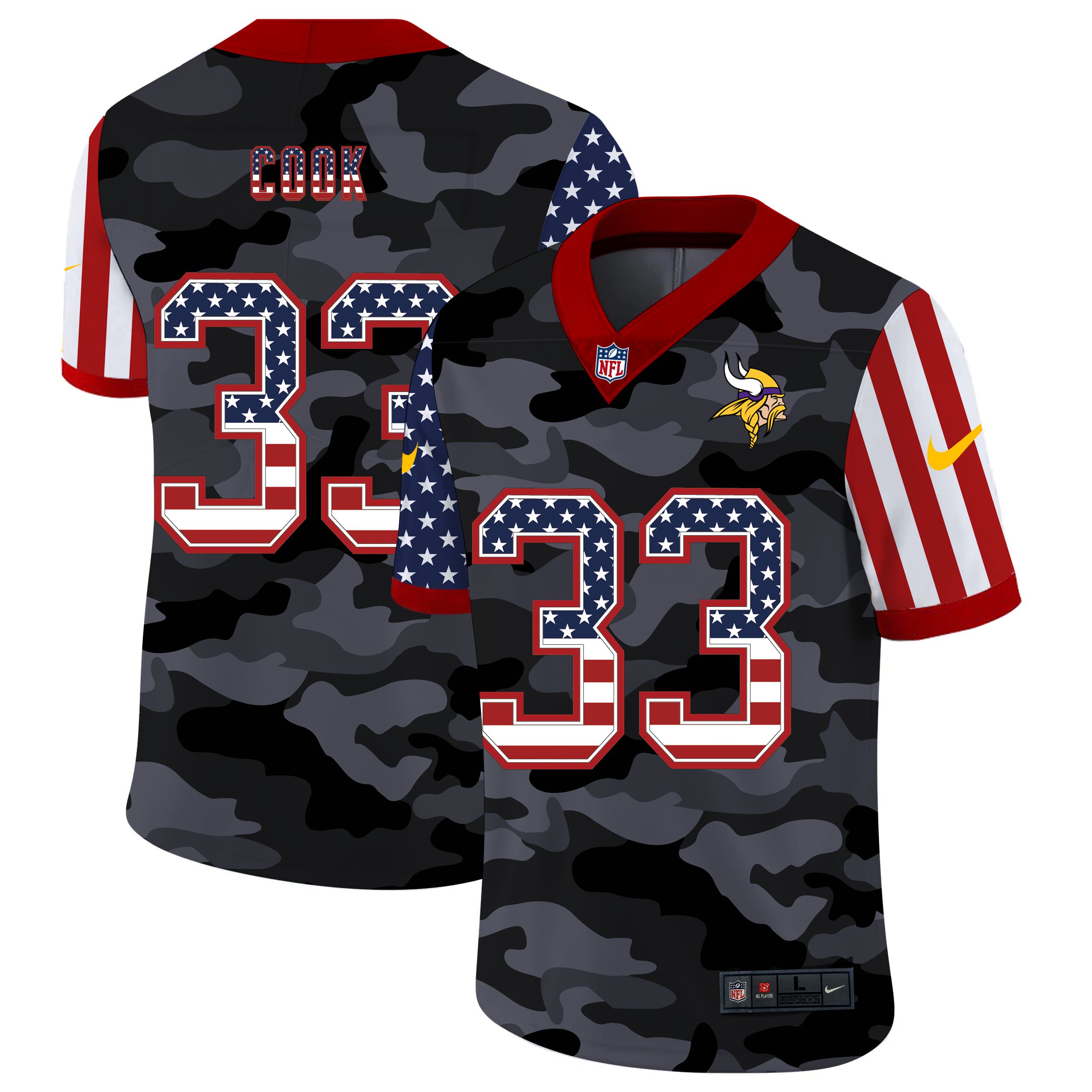 Wholesale Men Minnesota Vikings 33 Cook 2020 Nike USA Camo ...