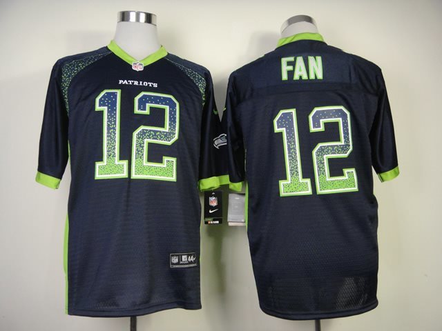 New Nike Seattle Seahawks 12 Fan Drift Fashion Blue Elite Jerseys