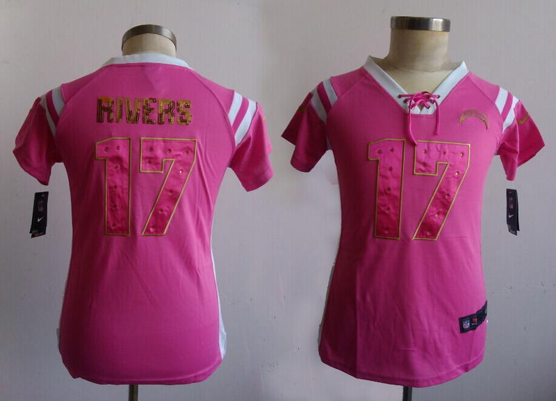 Womens Los Angeles Chargers 17 River Pink Nike Fashion Rhinestone sequins Jerseys