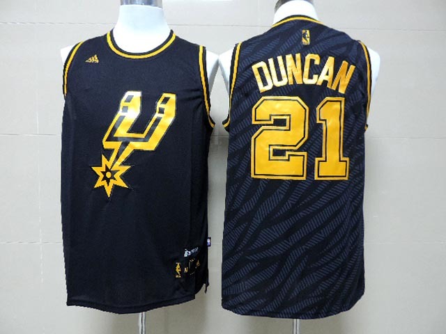 NBA San Antonio Spurs 21 Tim Duncan Black Precious Metals Fashion Swingman