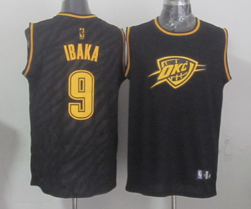 NBA Oklahoma City Thunder 9 Ibaka Black Precious Metals Fashion Swingman