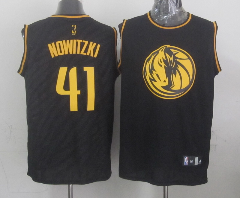 NBA Milwaukee Bucks 41 Nowitzki Black Precious Metals Fashion Swingman