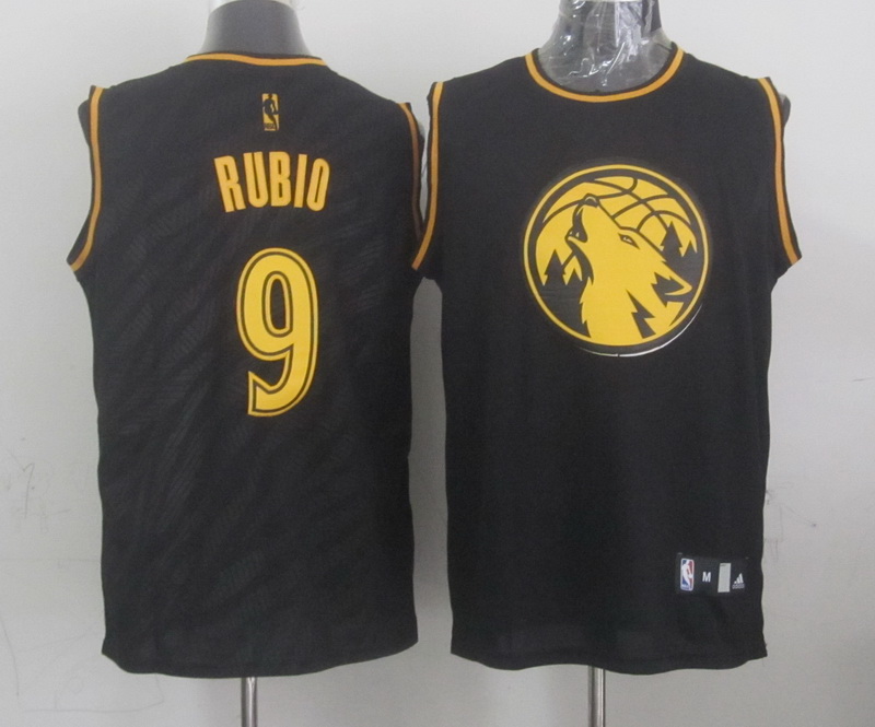 NBA Minnesota Timberwolves 9 Ricky Rubio Black Precious Metals Fashion Swingman