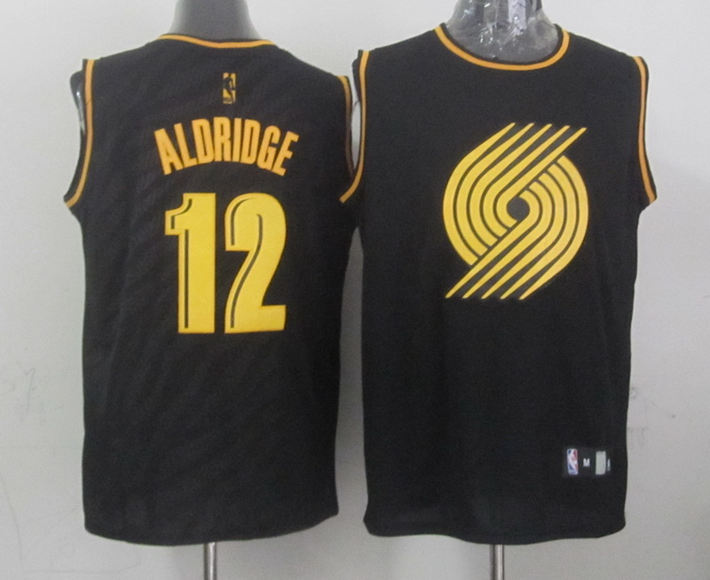 NBA Portland Trail Blazers 12 LaMarcus Aldridge Black Precious Metals Fashion Swingman